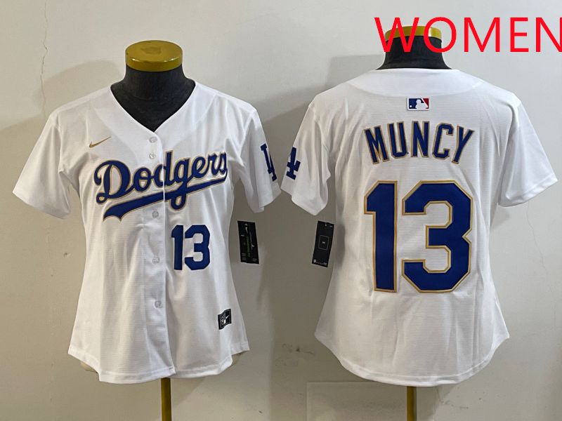 Women Los Angeles Dodgers #13 Muncy White Gold Game 2025 Nike MLB Jersey style 8->women mlb jersey->Women Jersey